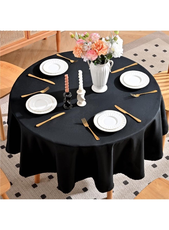 Round Tablecloth Water and Stain Resistant Washable Table Cloth Selected Wrinkle Free Polyester Circular Table Cover for Dining, Parties, Camping (60 Inch, Black) - Image 1